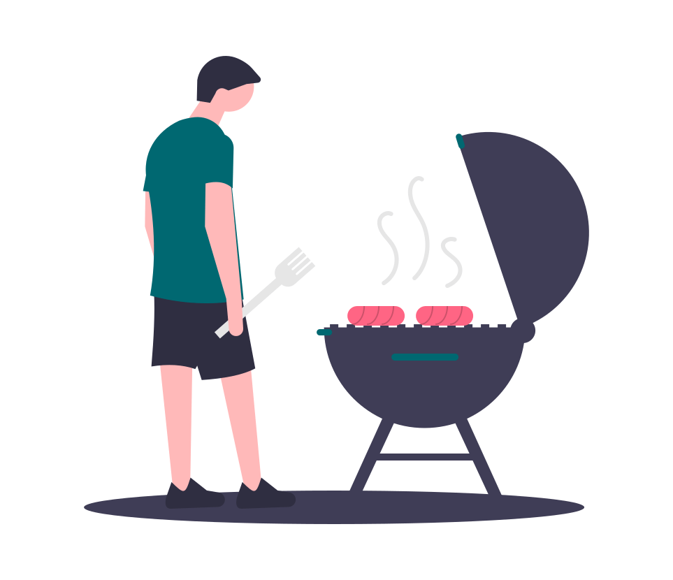 Illustration einer Person beim Grillen