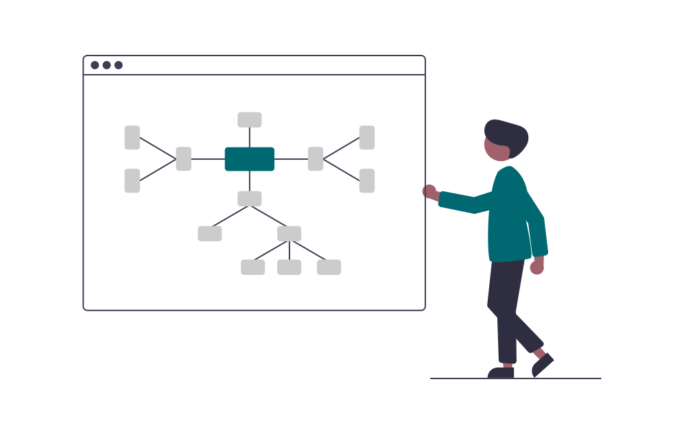 Illustration einer Person die eine Mindmap erstellt für eine Planung